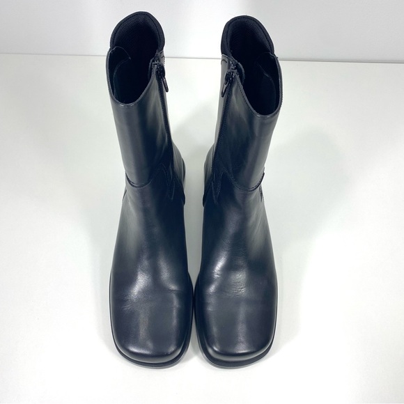 Anne Klein Black Leather Mid Calf Square Toe Inside Zip Riding Style Boots 7.5 - Picture 5 of 12